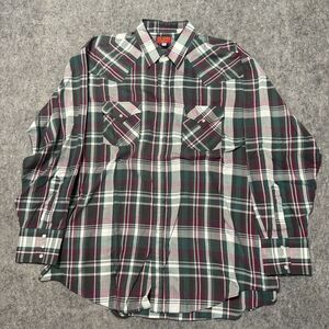 Vintage 90s Plains Western Wear Pearl Snap Shirt XL Green Red Plaid Cowboy